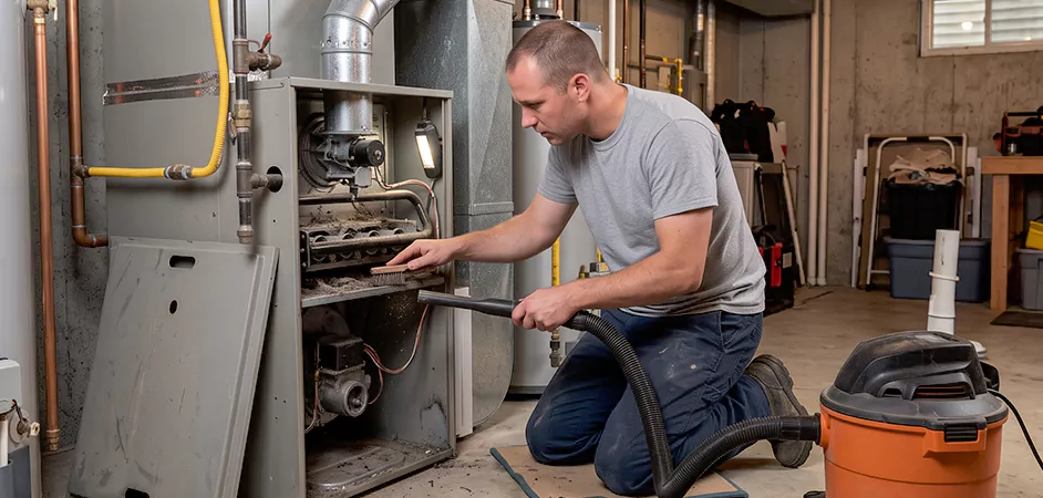 Burner and Heater Compartment Lint Removal in North Bergen